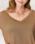 Rosy Brown Zenana Full Size Long Sleeve V-Neck Top Sentient Beauty Fashions Apparel & Accessories