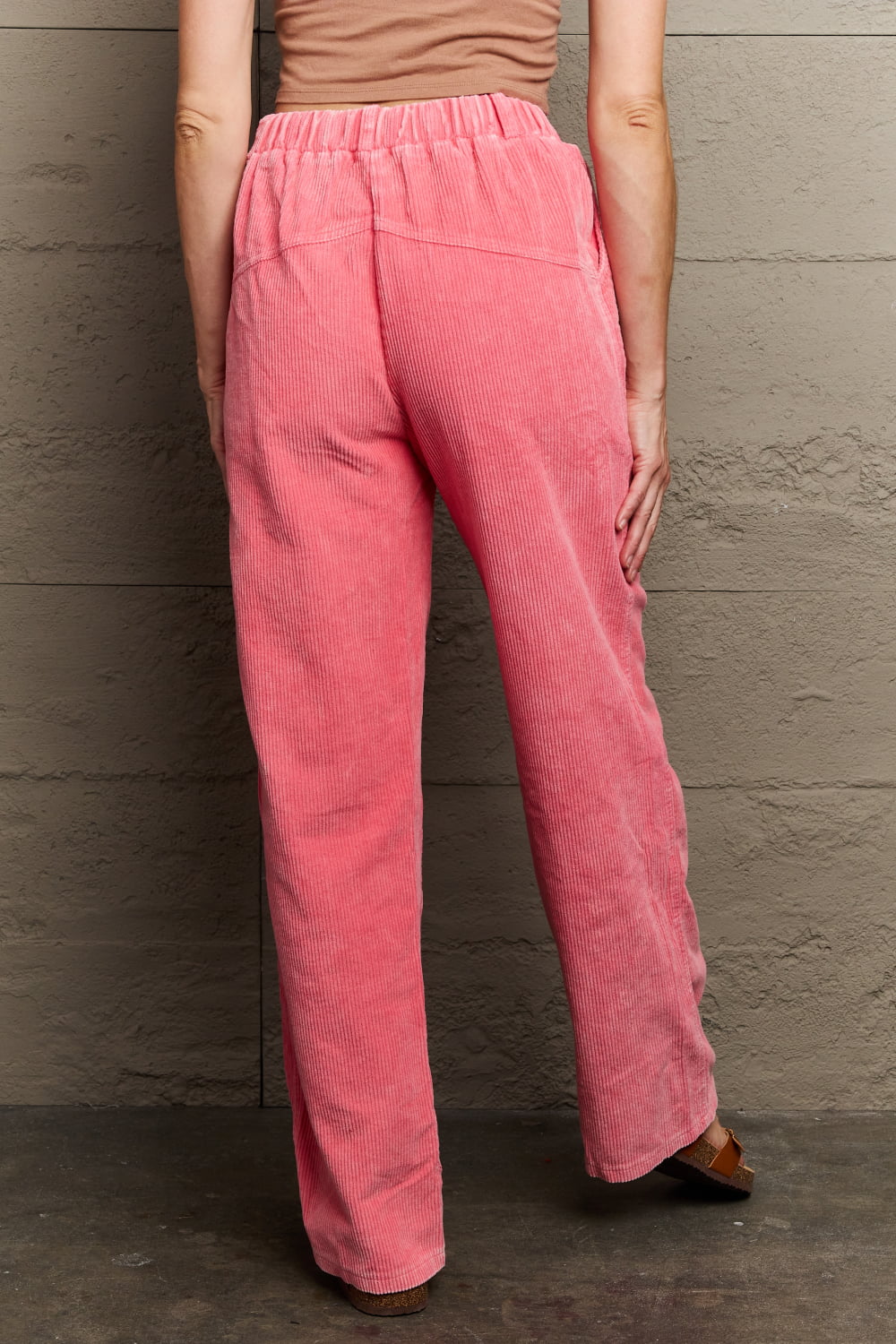 Dim Gray POL  Leap Of Faith Corduroy Straight Fit Pants in Neon Pink Sentient Beauty Fashions Apparel & Accessories
