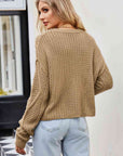 Gray Cable-Knit Round Neck Dropped Shoulder Sweater