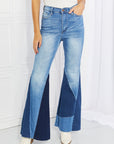 Light Gray Vibrant Sienna Full Size Color Block Flare Jeans Sentient Beauty Fashions Denim