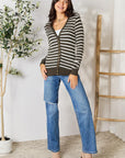 Gray Zenana Full Size Striped Snap Down Cardigan Sentient Beauty Fashions Apparel & Accessories
