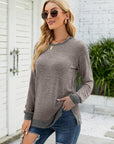 Light Gray Round Neck Long Sleeve Blouse