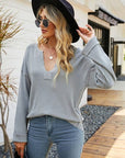 Dark Gray Notched Dropped Shoulder Sweater