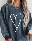 Dark Slate Gray Plus Size Heart Ribbed Round Neck Sweatshirt