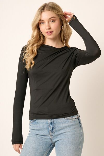 Dark Slate Gray Mittoshop Ruched Long Sleeve Slim Top Sentient Beauty Fashions Apparel &amp; Accessories