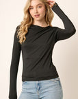 Dark Slate Gray Mittoshop Ruched Long Sleeve Slim Top Sentient Beauty Fashions Apparel & Accessories