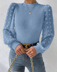 Light Slate Gray Swiss Dot Waffle-Knit Lantern Sleeve T-Shirt Sentient Beauty Fashions Apparel & Accessories