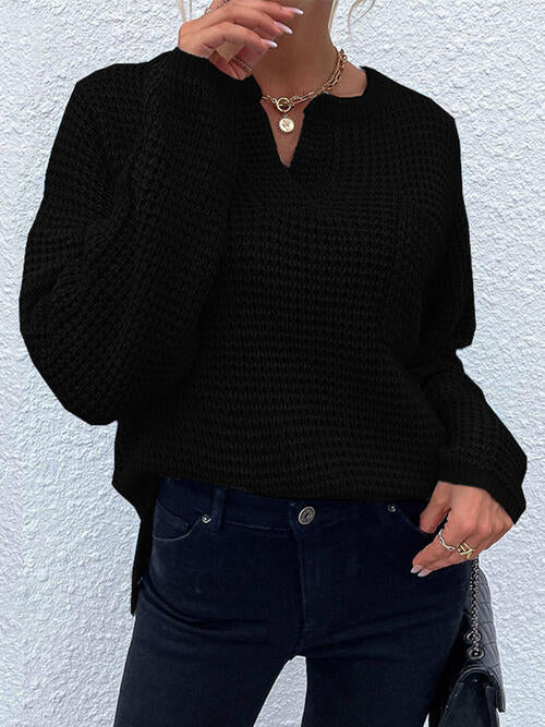 Black Notched Long Sleeve Sweater
