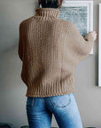 Light Slate Gray Turtleneck Dropped Shoulder Sweater