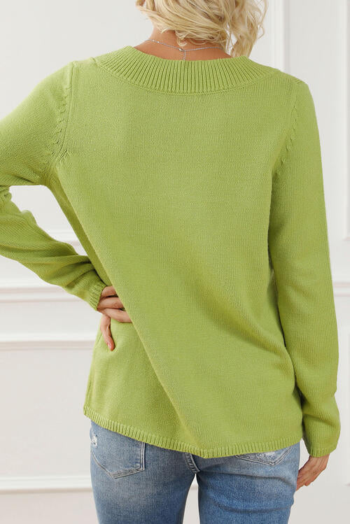 Dark Khaki Asymmetrical Neck buttoned Long Sleeve Sweater Sentient Beauty Fashions Apparel &amp; Accessories