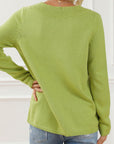 Dark Khaki Asymmetrical Neck buttoned Long Sleeve Sweater Sentient Beauty Fashions Apparel & Accessories