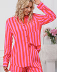 Thistle Striped Pocketed Button Up Shirt and Shorts Set Sentient Beauty Fashions Apparel & Accessories