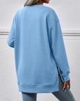 Cadet Blue V-Neck Slit Long Sleeve Sweatshirt Sentient Beauty Fashions Apparel & Accessories