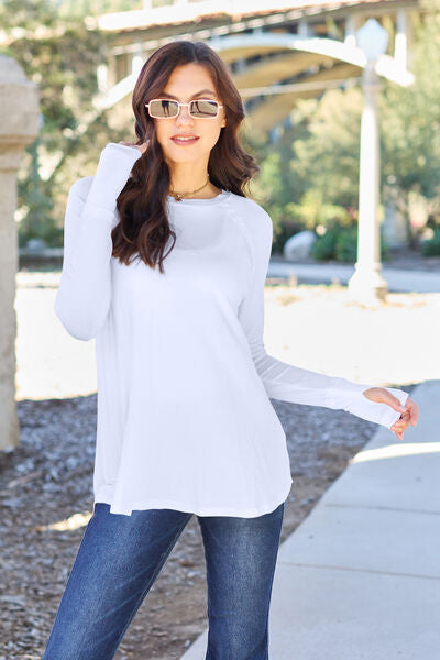Light Gray Basic Bae Full Size Round Neck Long Sleeve T-Shirt Sentient Beauty Fashions Apparel &amp; Accessories