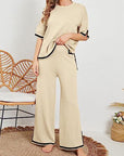 Light Gray Contrast High-Low Sweater and Knit Pants Set Sentient Beauty Fashions Apparel & Accessories