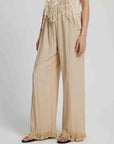 Gray Fringe Hem Wide Leg Long Pants Sentient Beauty Fashions Apparel & Accessories