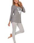 Rosy Brown Graphic Round Neck Top and Striped Pants Set Sentient Beauty Fashions Apparel & Accessories