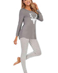 Rosy Brown Graphic Round Neck Top and Striped Pants Set