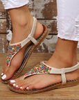 Sienna Beaded PU Leather Open Toe Sandals Sentient Beauty Fashions Shoes