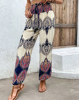 Gray Printed Smocked High Waist Pants Sentient Beauty Fashions Apparel & Accessories