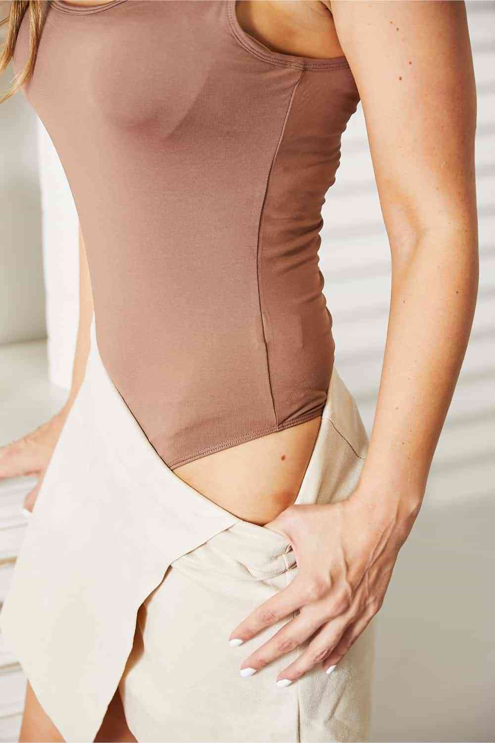 Tan HEYSON Everyday Full Size Basic Tank Bodysuit Sentient Beauty Fashions Apparel &amp; Accessories