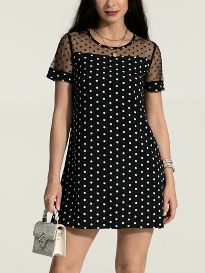 Light Gray Polka Dot Short Sleeve Mini Dress