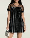 Light Gray Polka Dot Short Sleeve Mini Dress