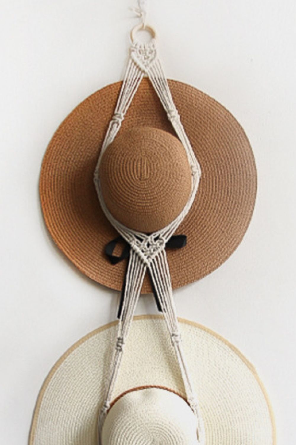 Light Gray Macrame Double Hat Hanger