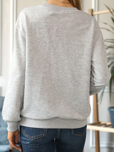 Gray Round Neck Dropped Shoulder Sweatshirt Sentient Beauty Fashions Apparel &amp; Accessories
