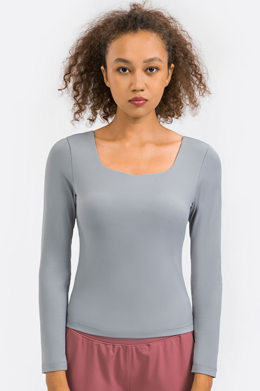 Light Gray Feel Like Skin Highly Stretchy Long Sleeve Sports Top Sentient Beauty Fashions Apparel &amp; Accessories