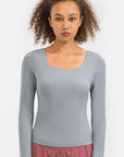 Light Gray Feel Like Skin Highly Stretchy Long Sleeve Sports Top Sentient Beauty Fashions Apparel & Accessories