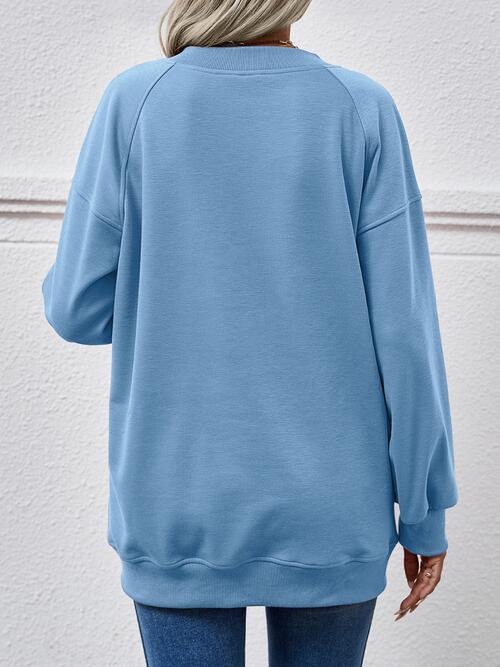 Cadet Blue Round Neck Drop Shoulder Long Sleeve Sweatshirt Sentient Beauty Fashions Apparel &amp; Accessories