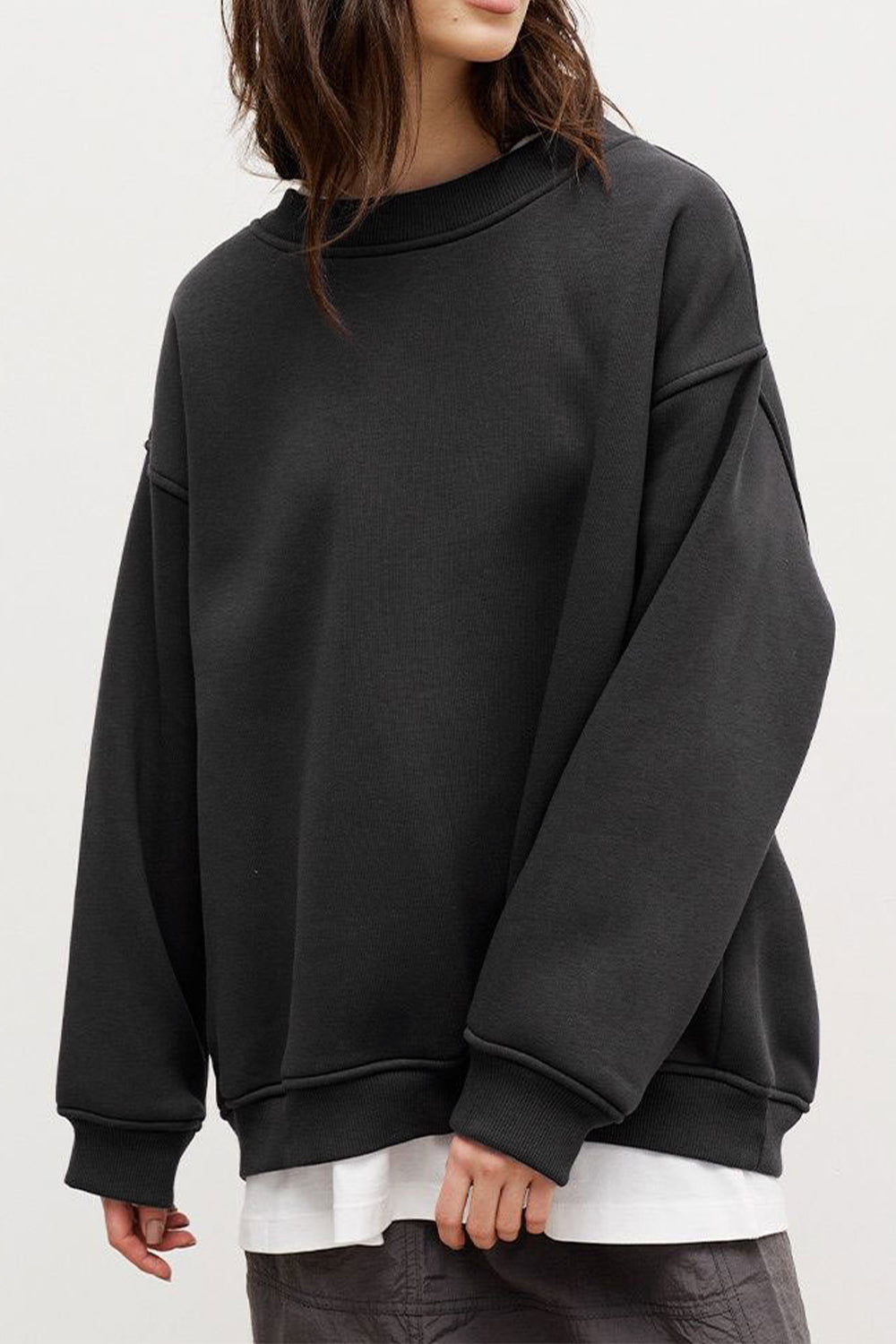 Dark Slate Gray Oversize Round Neck Dropped Shoulder Sweatshirt Sentient Beauty Fashions Apparel &amp; Accessories
