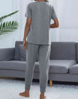 Dim Gray Round Neck Short Sleeve Top and Pants Set Sentient Beauty Fashions Apparel & Accessories