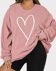 Rosy Brown Plus Size Heart Ribbed Round Neck Sweatshirt