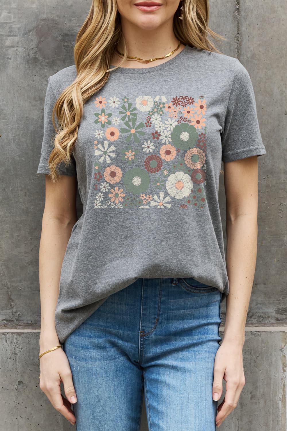 Slate Gray Simply Love Flower Graphic Cotton Tee Sentient Beauty Fashions Tops