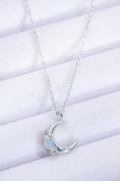 Lavender Natural Moonstone Moon Pendant Necklace