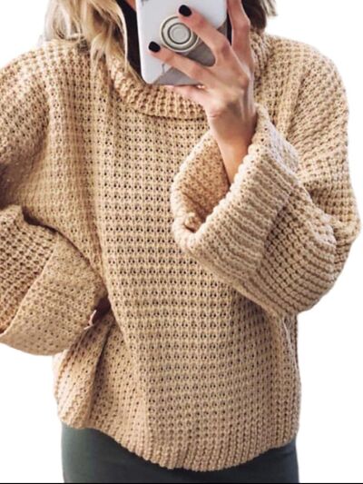 Rosy Brown Waffle-Knit Turtleneck Round Neck Sweater Sentient Beauty Fashions Apparel & Accessories