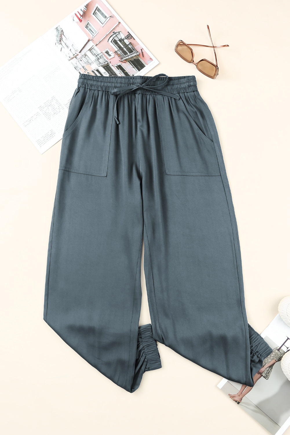 Dim Gray Drawstring Waist Joggers with Pockets Sentient Beauty Fashions Apparel & Accessories