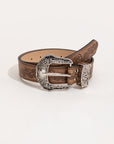 White Smoke Floral PU Leather Belt Sentient Beauty Fashions *Accessories