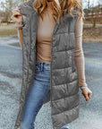Slate Gray Longline Hooded Sleeveless Puffer Vest Sentient Beauty Fashions Apparel & Accessories