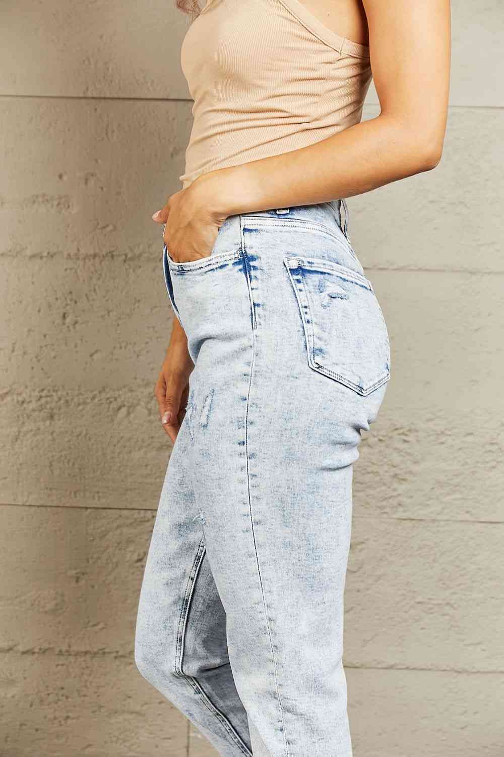 Rosy Brown BAYEAS High Waisted Acid Wash Skinny Jeans Sentient Beauty Fashions Apparel &amp; Accessories