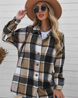 Gray Double Take Plaid Dropped Shoulder Pocketed Shirt Jacket Sentient Beauty Fashions Apparel & Accessories