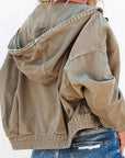 Rosy Brown Hooded Dropped Shoulder Denim Jacket Sentient Beauty Fashions Apparel & Accessories