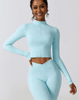 Light Gray Zip Up Long Sleeve Cropped Active Top Sentient Beauty Fashions Apparel & Accessories