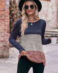 Dark Gray Color Block Twisted Detail Long Sleeve Top Sentient Beauty Fashions Apparel & Accessories