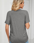 Ruched V-Neck Short Sleeve T-Shirt