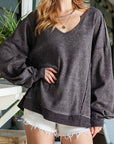 Dark Slate Gray Oversize Dropped Shoulder Long Sleeve T-Shirt Sentient Beauty Fashions Apparel & Accessories