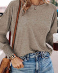 Slate Gray Round Neck Smocked Long Sleeve Blouse Sentient Beauty Fashions Apparel & Accessories