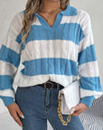 Gray Cable-Knit Striped Long Sleeve Sweater Sentient Beauty Fashions Apparel & Accessories